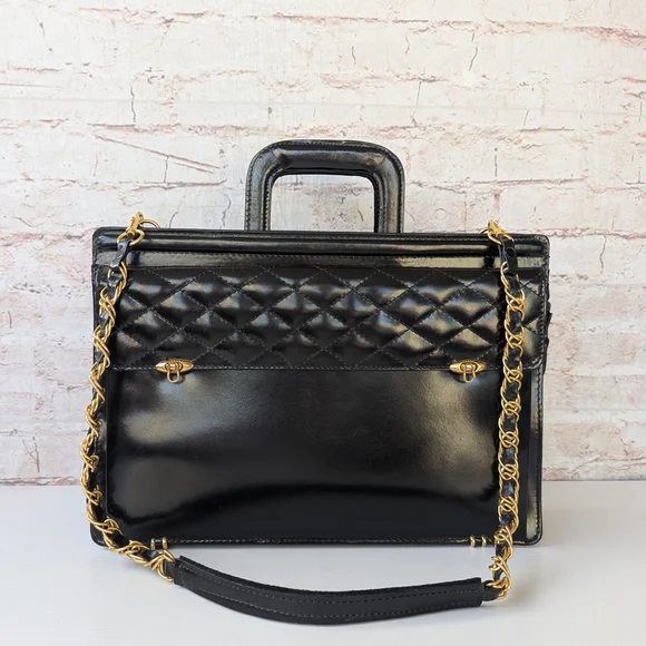 Black Quilted Leather Bag with Gold Chain - Picture 3 of 12